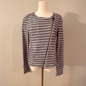 Lou & Grey LOFT Blue and White Striped Sweater with front zip
